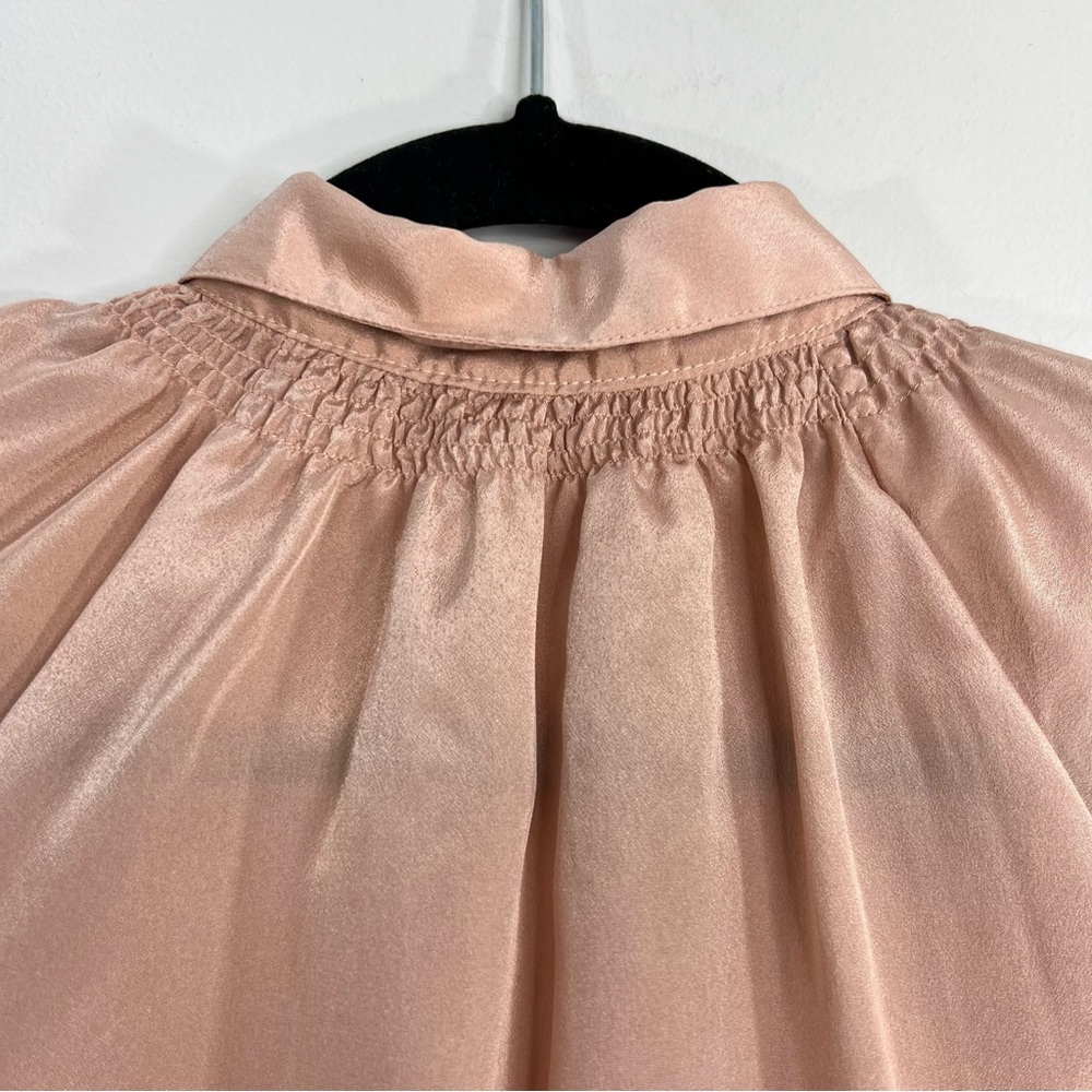 Vintage blush pink silky short puff sleeve smocked old money blouse S - Picture 9 of 13